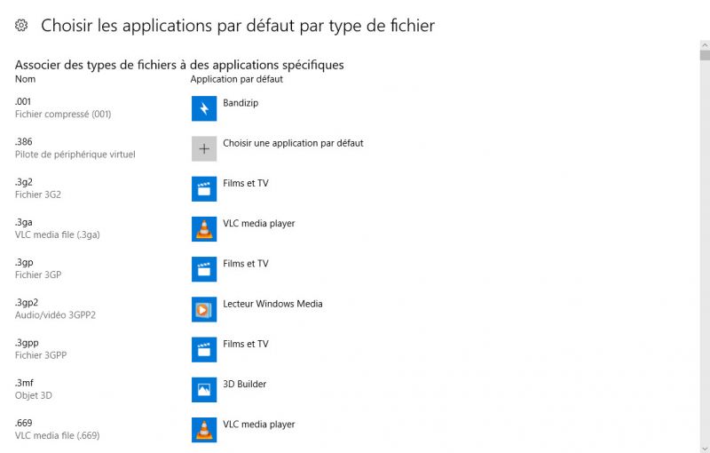 Logiciels par défaut Windows 10